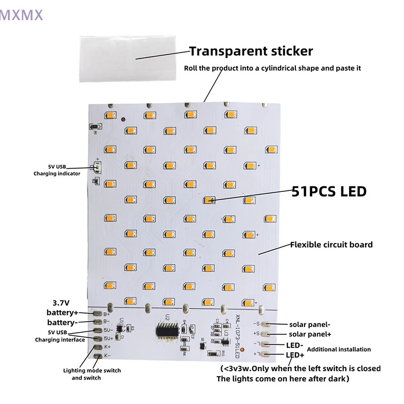 NEW 3.7V Solar Flame LED Lamp PCBA Simulated Solar Torch Lamp Controller Circuit Board With 51Pcs LEDs