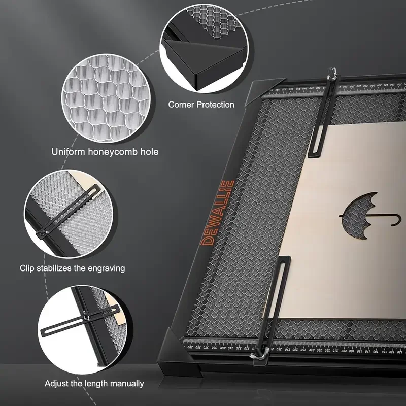 DEWALLIE ハニカムレーザーベッド、器具付き、18.5x17.32x0.87インチ ハニカム作業テーブル D1 および D1 Pro ダイオードレーザー彫刻機用