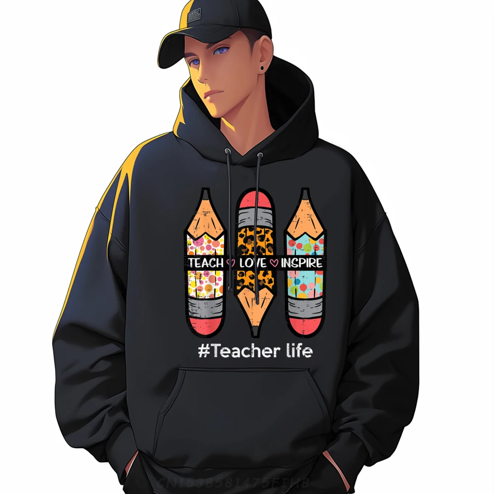 

Teacher Life Teach Love Inspire Hoodies Long Sleeve Letter Newest Female New Year Day Hoodies Letter Hoodies Round Collar