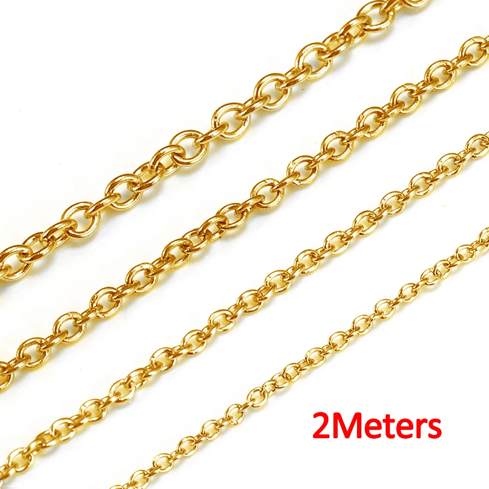 2Meters Stainless Steel Round Cross O Shape Link Chains Gold Color For Bracelet Necklace Jewelry Making DIY — 2