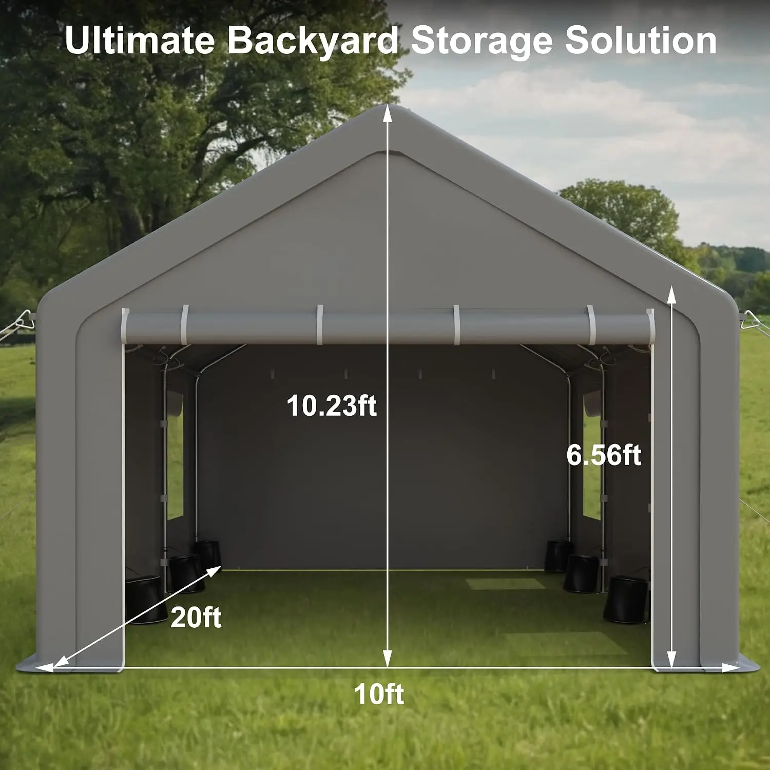 Heavy Duty 10x20Ft Carport 2 Doors 4 Windows, Reinforced Steel Poles, UV Resistant Waterproof Tarp for Car Truck Boat,Customized