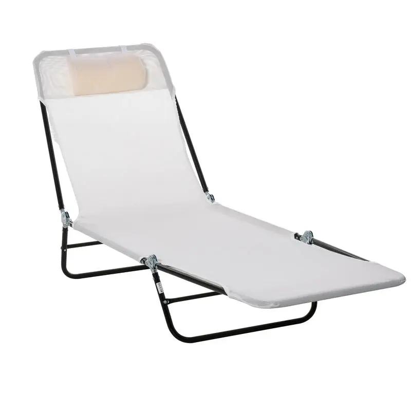 

Folding Chaise Lounge Chair, Pool Sun Tanning Chair, Outdoor Lounge Chair with Reclining Back, Breathable Mesh Seat, Headrest for Beach, Yard, Patio, Cream White