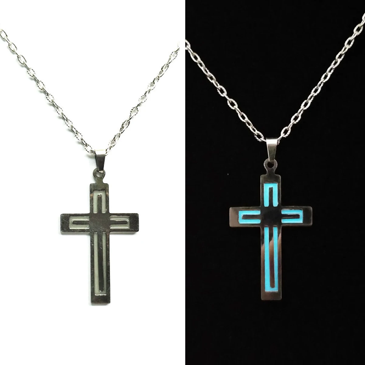 Stainless Steel Luminous Cross Pendant Necklace for Men Women Minimalist Jewelry Male Female Necklaces