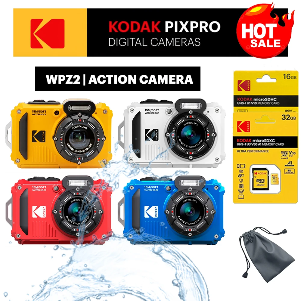 Kodak PIXPRO WPZ2 Waterproof Shockproof Camera 16MP 4X Zoom 1080P WiFi Underwater Rugged Digital Cam for Snorkeling Travel