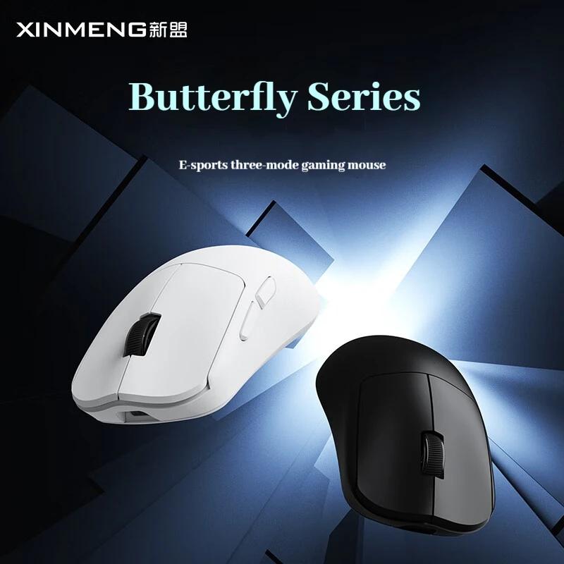 Xinmeng butterfly pro mouse para jogos tri-modo sem fio 4k taxa de pesquisa paw3395 sensor nordic52833 chip leve esports gamer m