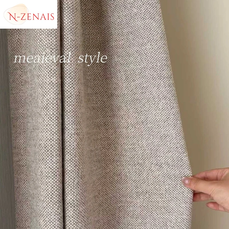 Custom Size ！！Blackout Cotton and Linen Texture Medieval Thickened High-end Balcony Curtains for Living Dining Room Bedroom
