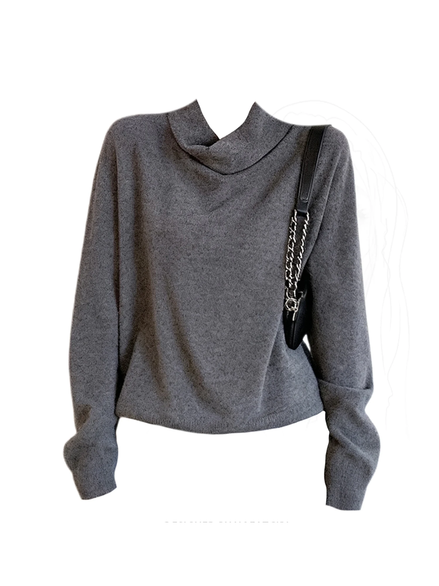 

Женский серый пуловер, свитер Y2k, винтажный джемпер 2000-х годов, элегантный джемпер в корейском стиле, вязаный кашемировый свитер большого размера с длинными рукавами, зимний