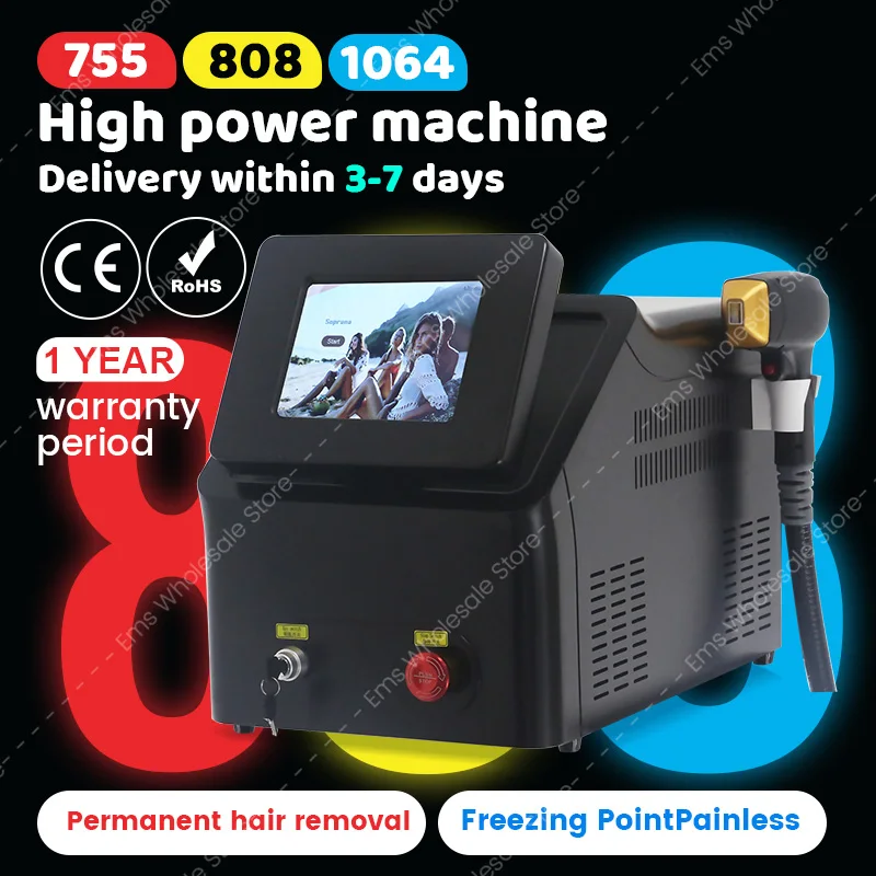 

3 Wavelength Cooling System High End Hair Remover 808 755 1064NM Diode Laser Hair Removal Machine Safe and Painless Hair Removal