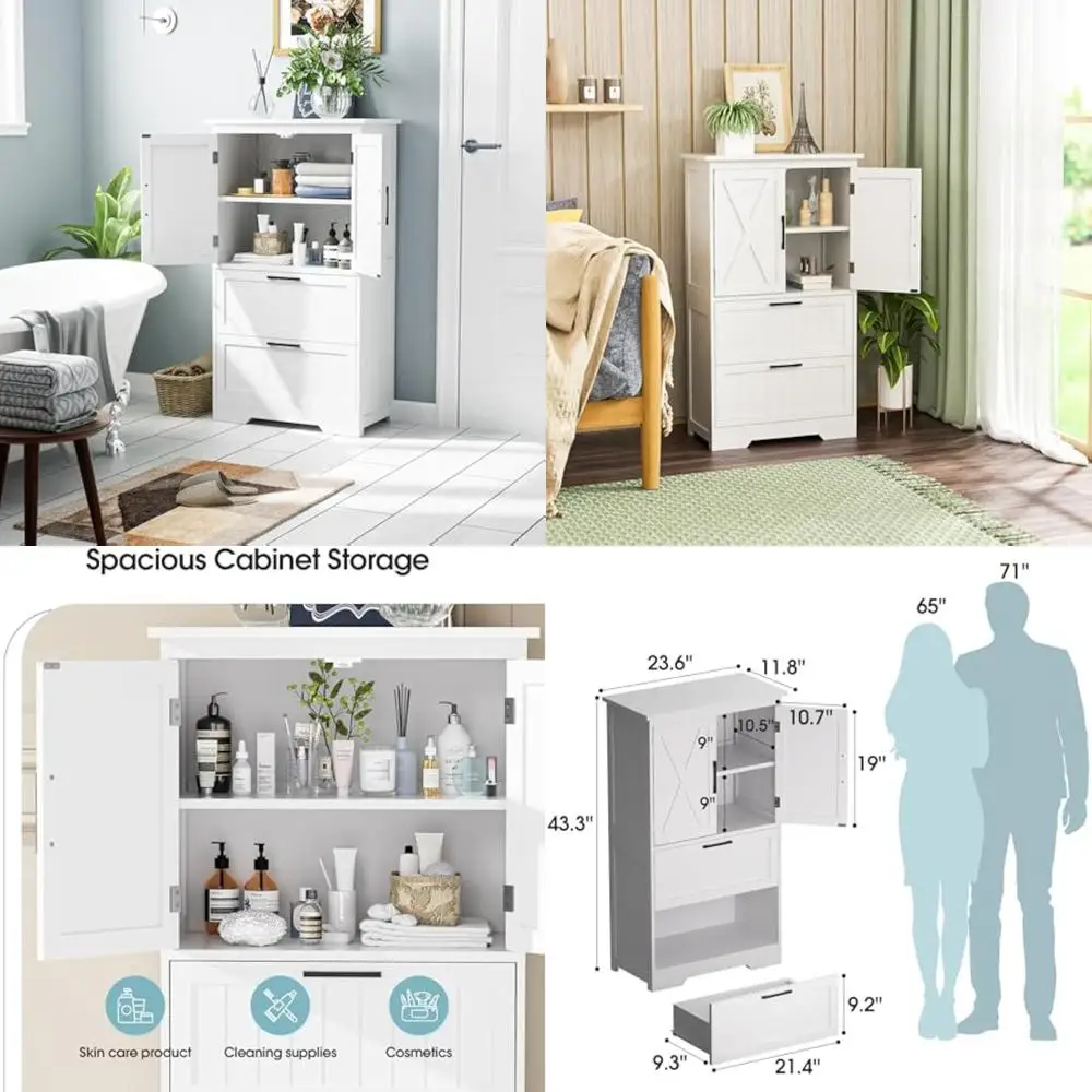 

Компактный отдельно стоящий шкаф для хранения вещей с 2 дверцами и 2 ящиками для домашнего использования