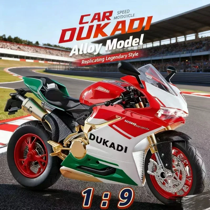 

Suitable for Ducati 1:9 Alloy Electric Motorcycle Toy, Realistic Simulation Collectible Model with Mist Spray Function and Igni，