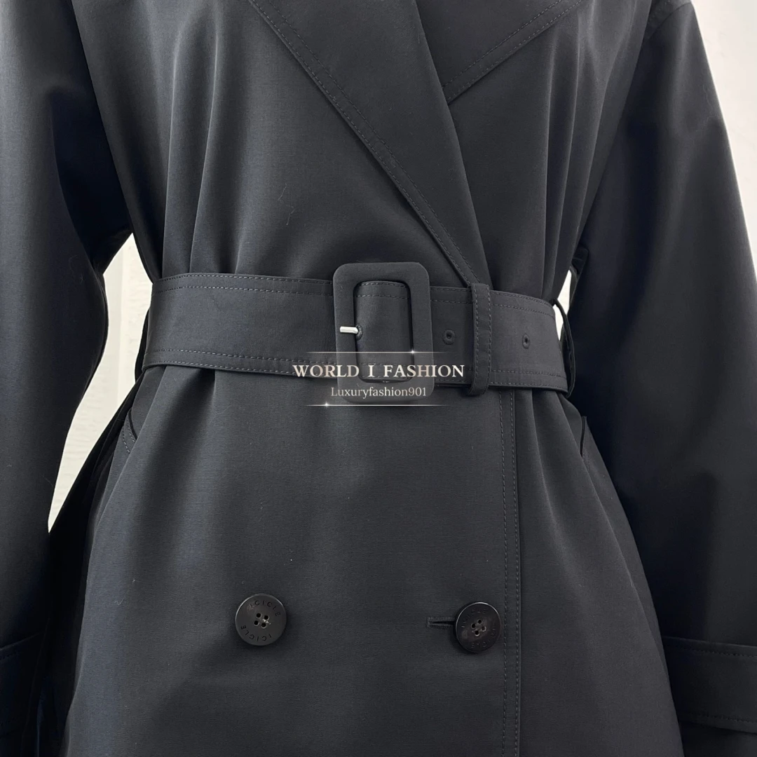 سترة سوداء طويلة الأكمام طية صدر السترة قمم 2025 تصميم جديد #5