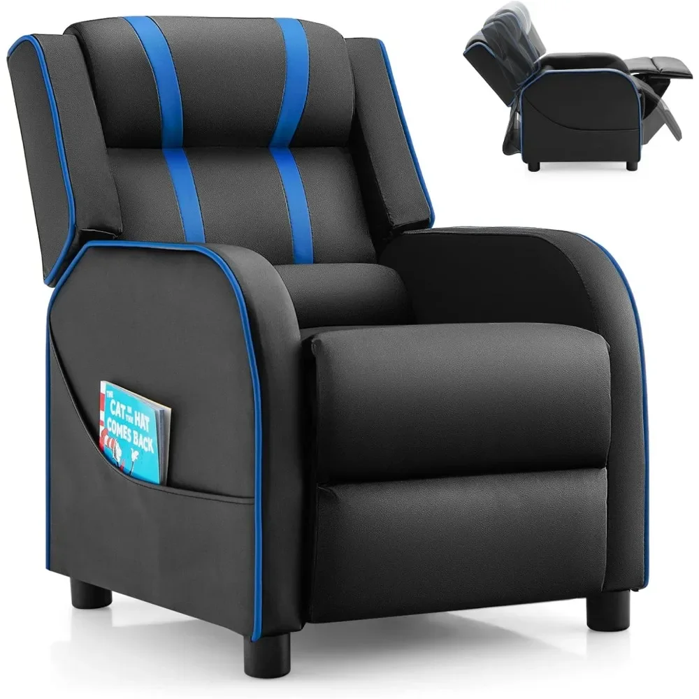 Kids Recliner, Gaming Recliner Chair w/Side Pockets, Footrest, Headrest & Lumbar Support for Kids Room & Play Room