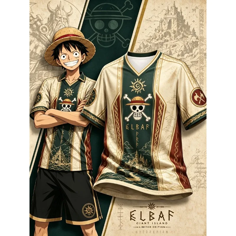Unisex  Anime Sports Jersey Oversized Y2K Harajuku Streetwear Straw Hat Pirates Graphic Breathable Mesh Tee