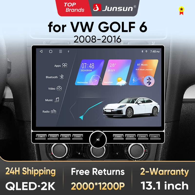 Junsun 13,1″ QLED Wireless CarPlay Android Auto Autoradio für Volkswagen Golf 6 2008-2016 Intelligente Systeme DSP SWC RDS GPS FM