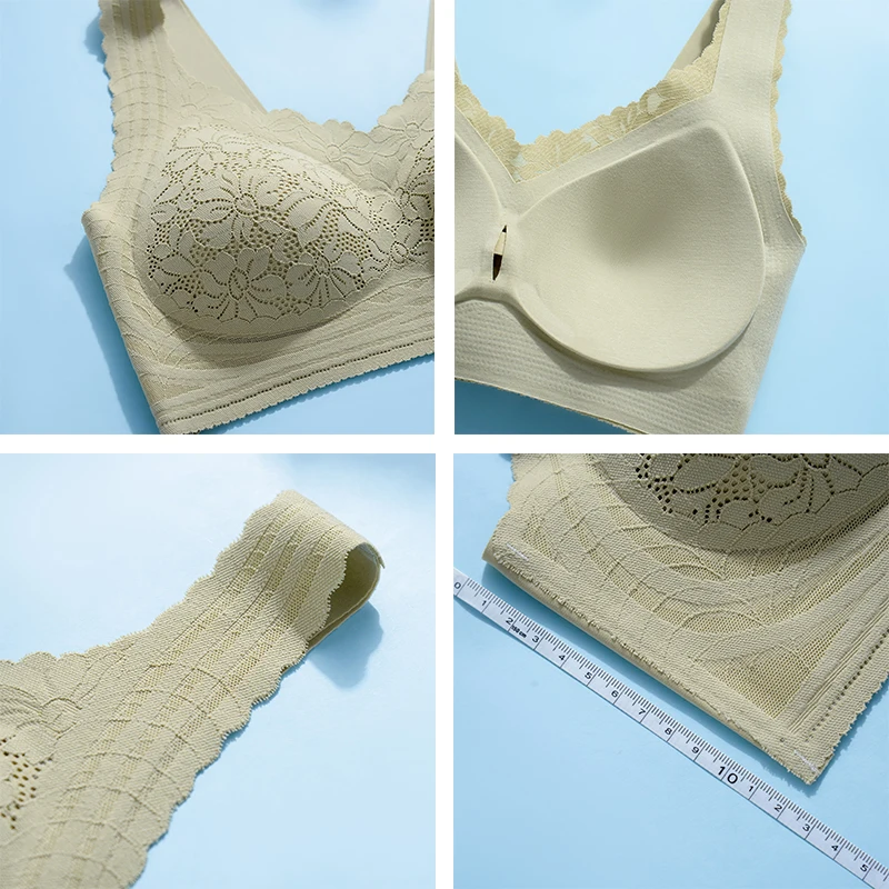 Fixed Cup Lace Seamless Lingerie Gathered Thin Vest Style Soft Support Women Bra Without Steel Rings Beautiful Back Underwear