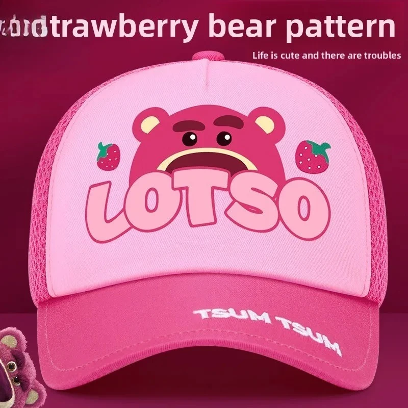 Disney Strawberry Bear Children's Hat Sunscreen Girl Shade Baseball Cap Women's New Girls Protection from Outside