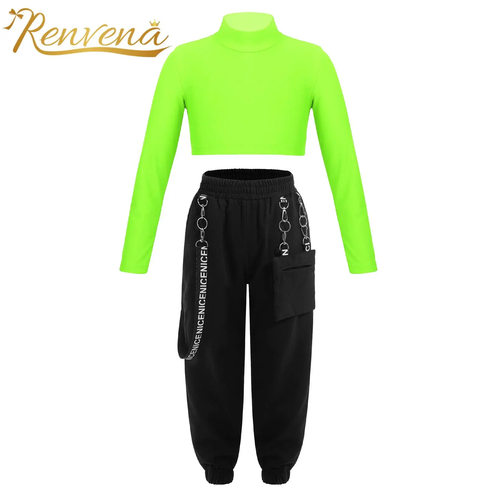 Fashion Girls Clothes Sets Tracksuit Long Sleeve High Neck Crop Top with Sweatpants Kids Sportswear for Jazz Dance Yoga Gym Suit