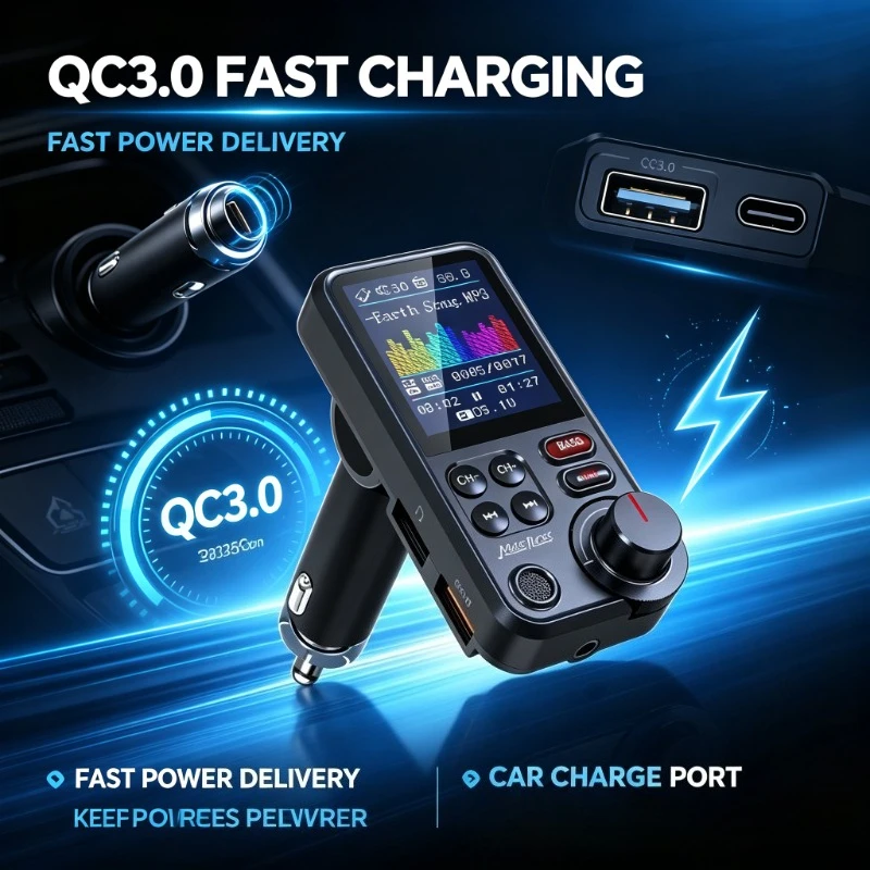 1. QC3.0 Fast Charging Car FM Adapter, Treble Bass Tuning For Daily Commute In‑Car Audio Playback