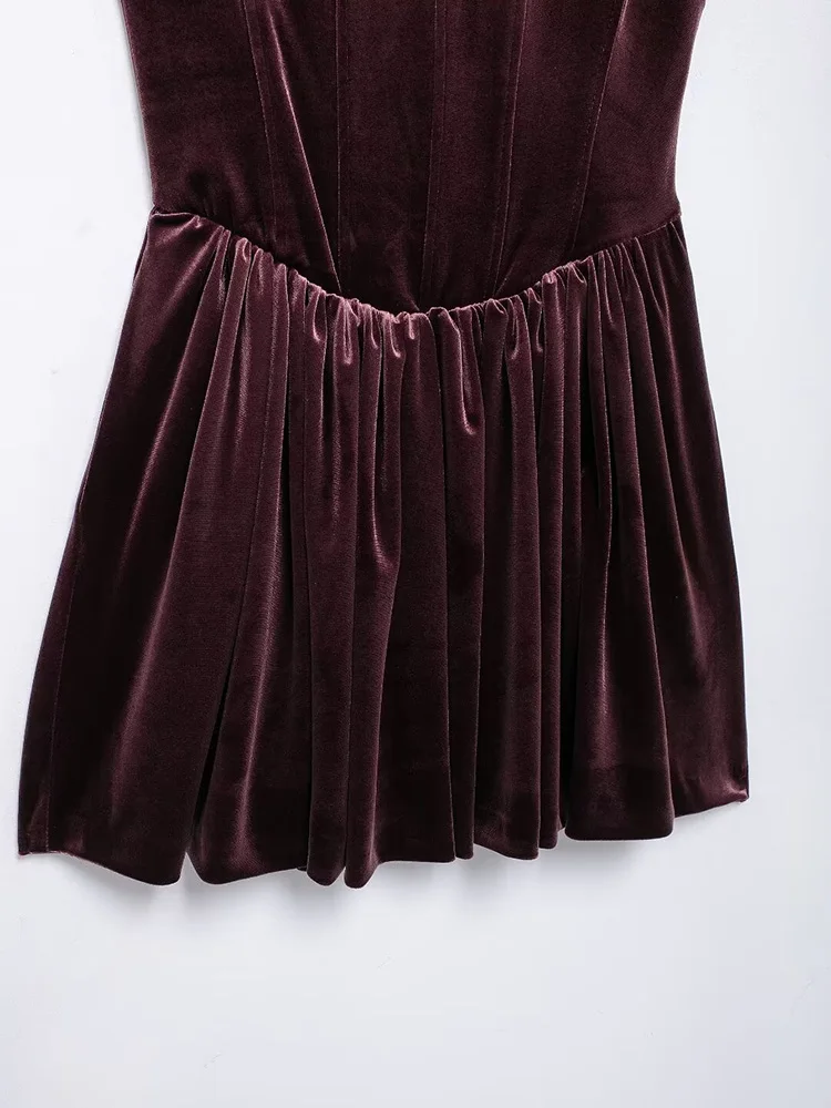 Willshela Women Fashion Wine Red Backless Side Zipper Pleated Mini Dress Vintage Straps Square Collar Female Chic Lady Dresses