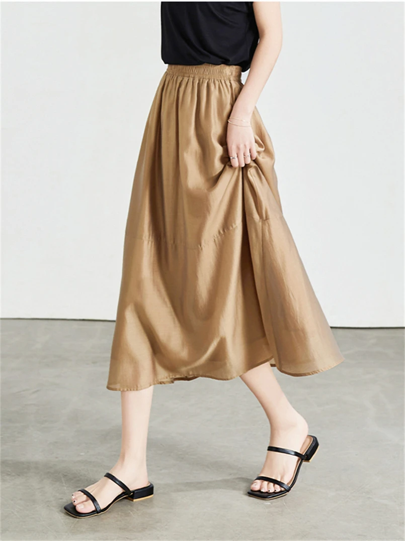 Long Thin Soft Skirts for Women Fairycore Vintage Korean Fashion Elegant A-Line Skirts High Waist Solid Patchwork Basic Skirts