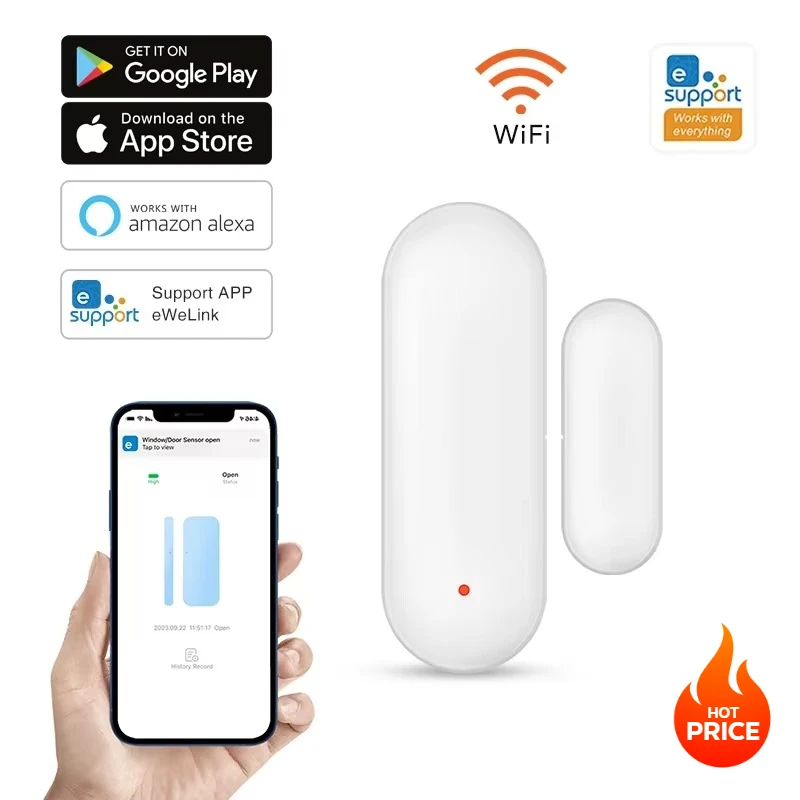 EWelink WiFi Smart Doors and Windows Magnetic Security Alarm APP Remote Monitor Works with Alexa Google Home HA Salute Yandex