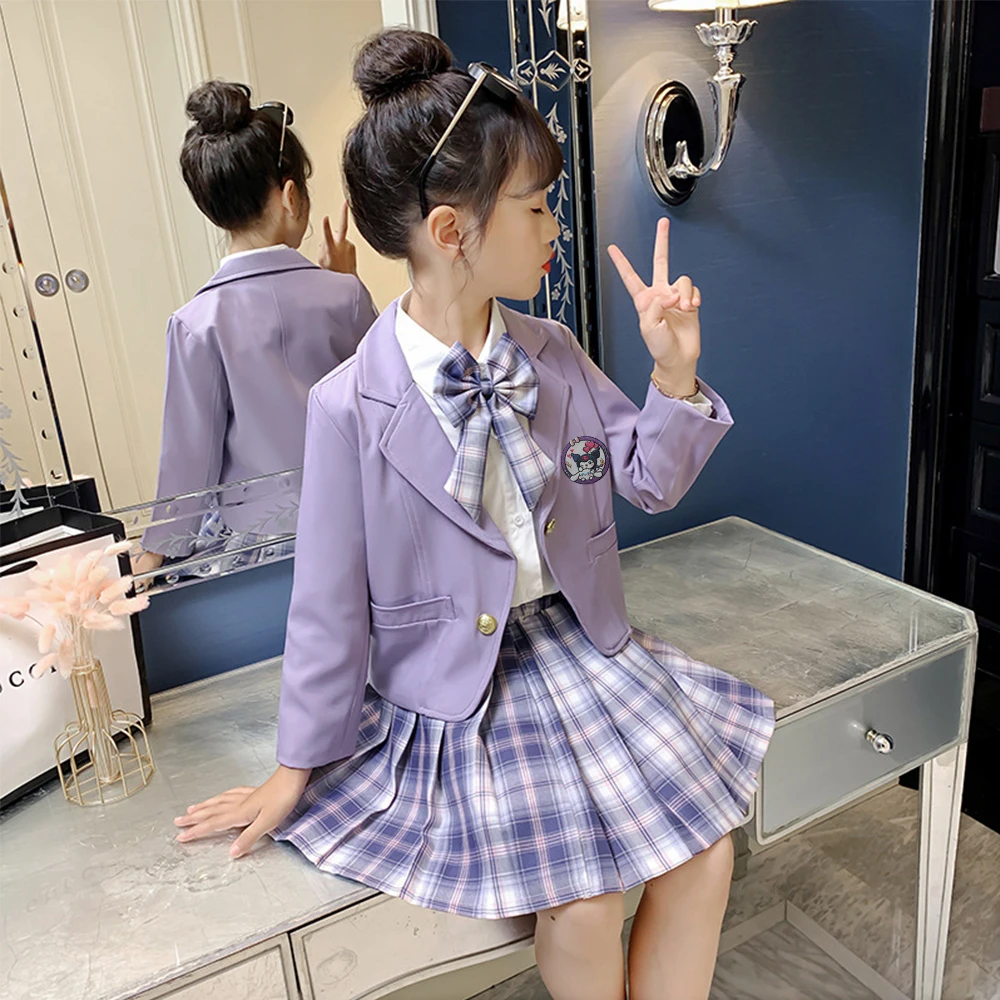 3Pcs Children\'s Coat Shirt Pleated Skirt Sanrios Girls Jk Uniform Melody Kuromi Anime Spring Autumn Student College Style Suit