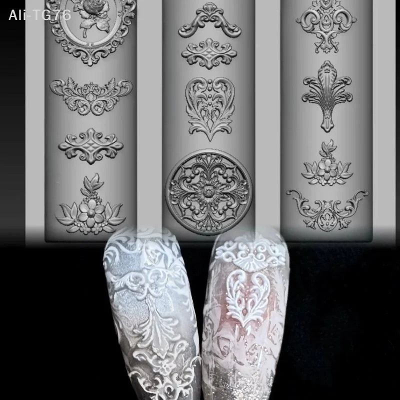 [P] Retro Picture Frame Flowered Window Chinese Knot Nail Art Molds Royal Court Flower Pot Diy Design Silicone Art Nails Mold