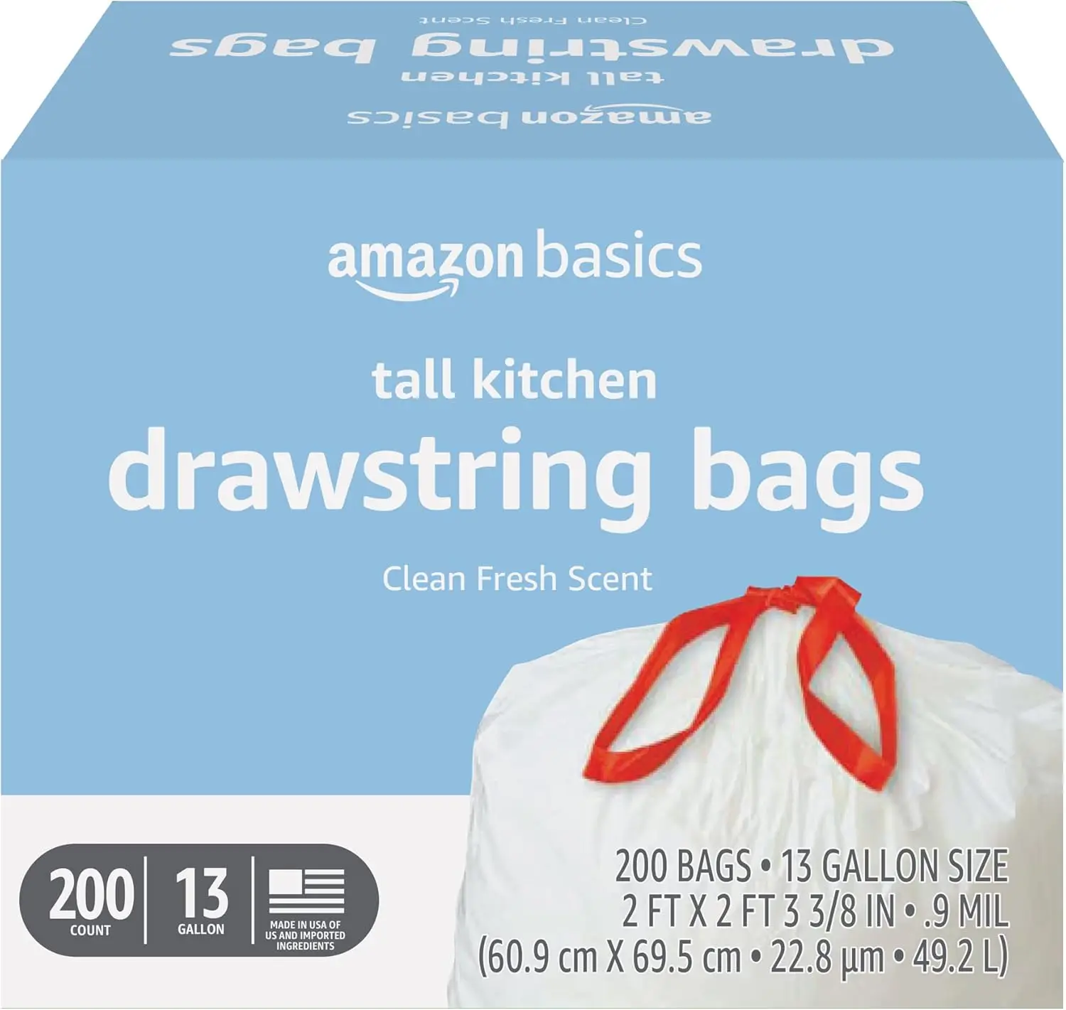 

Scented Trash Bags, Tall Kitchen Drawstring, Clean Fresh Scent, 13 Gallon, 200 Count