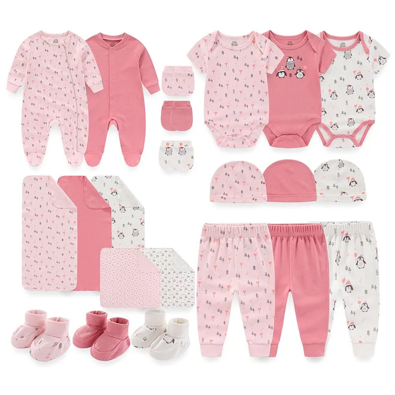 22-Piece Newborn Baby Clothing Set 100%Cotton Bodysuit+Pant+Hat+Footwear+Mitten+Blanket Boy Girl Infant Clothes