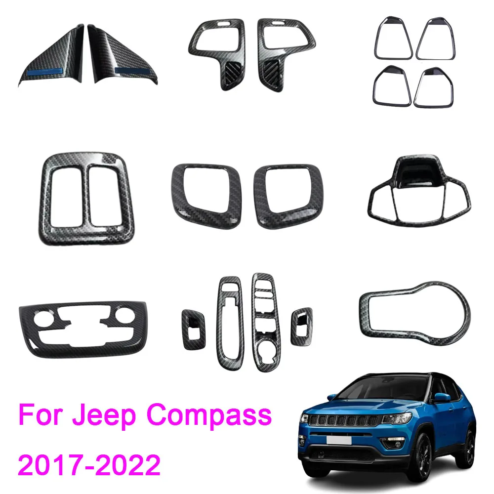 For Jeep Compass 2017-2022 ABS Plastic Car Front Air Conditioning Outlet Vent Cover Carbon Fiber Electronic Handbrake Trim Frame