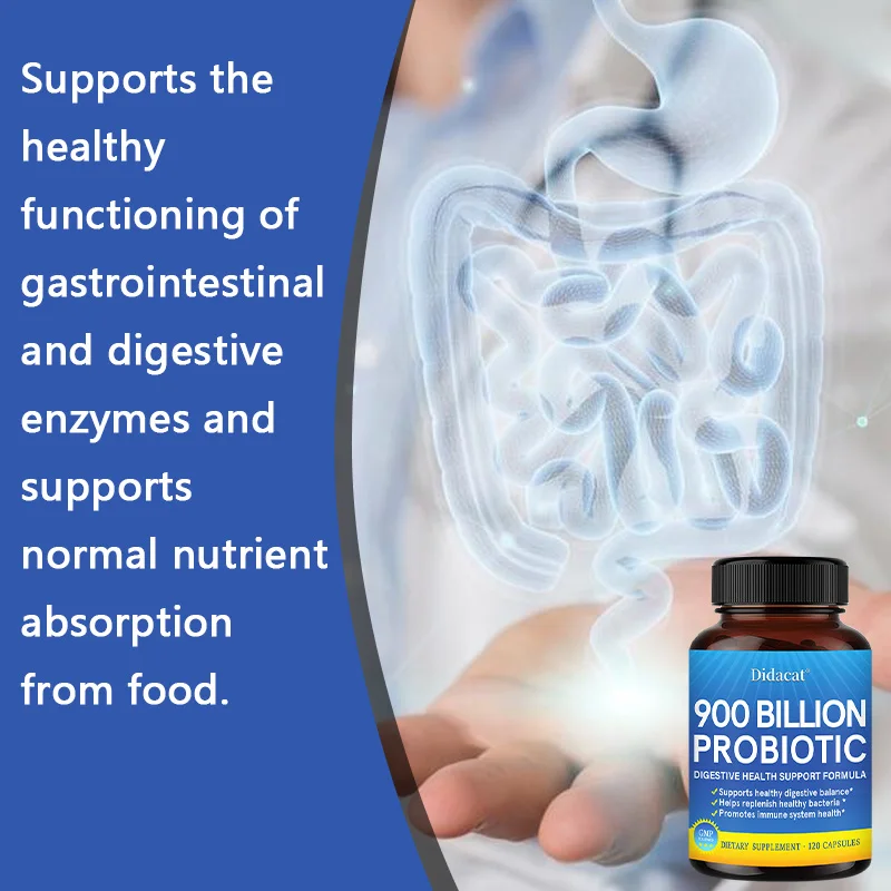 

Probiotic Enzyme Capsules - 900 Billion CFUs, 36 Strains + Prebiotics, Gut Digestive Immune Support, 30/60/120 Capsules, Non GMO
