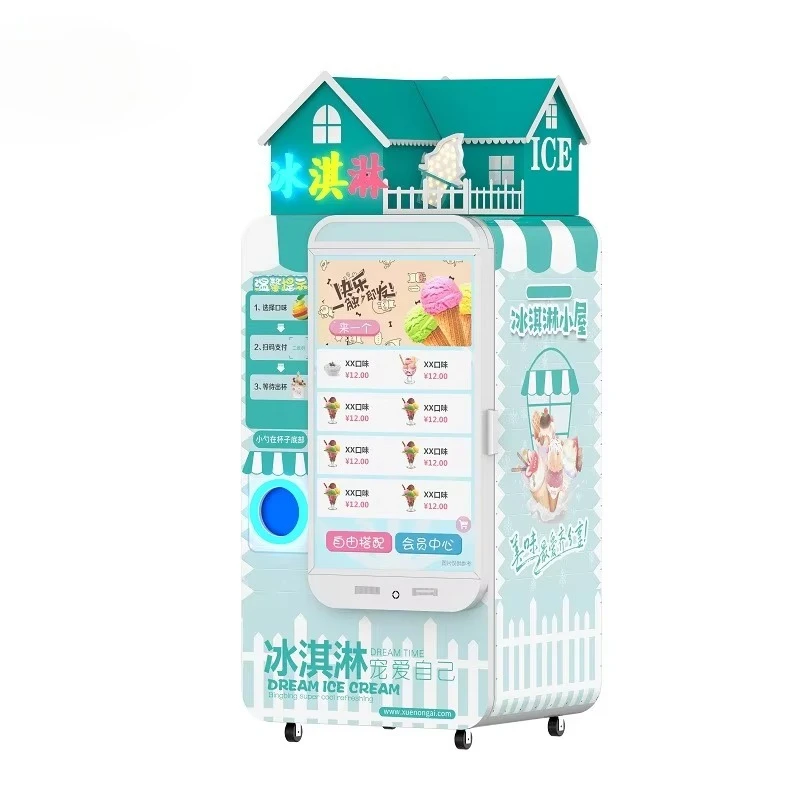 Frozen Yogurt Vending Machine Double Flavor Twist Design Transparent Display Window Tourist Attraction Commercial Kiosk
