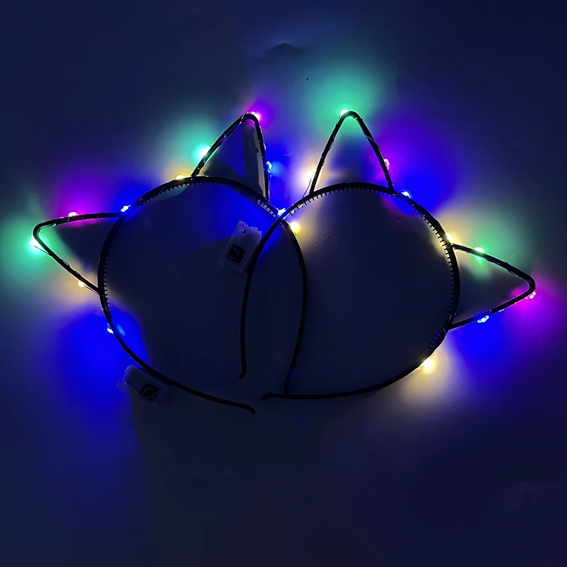 colorful LED Headband With Lights Birthday Supplies Glowing Cat Ear Hairband Neon Women Girl Hairwear Romantic Luminous Headband