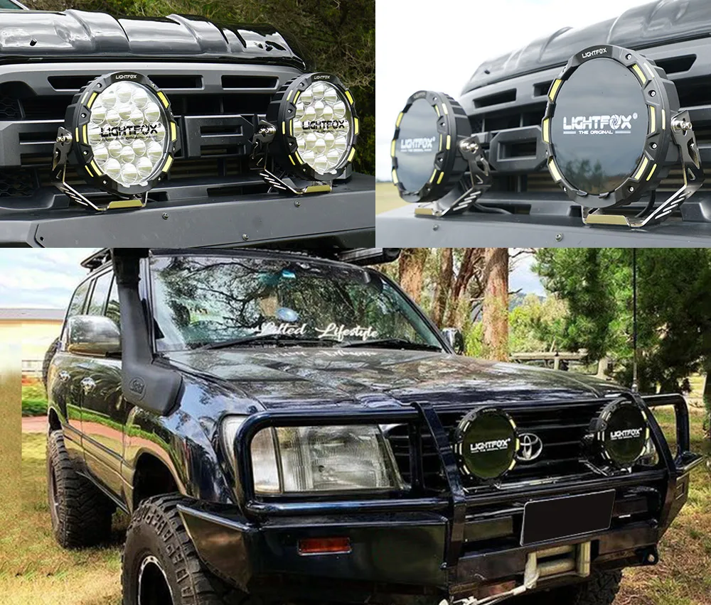 LIGHTFOX Waterproof 9 Inch Round Spotlight LED Driving Lights for 4X4 Offroad