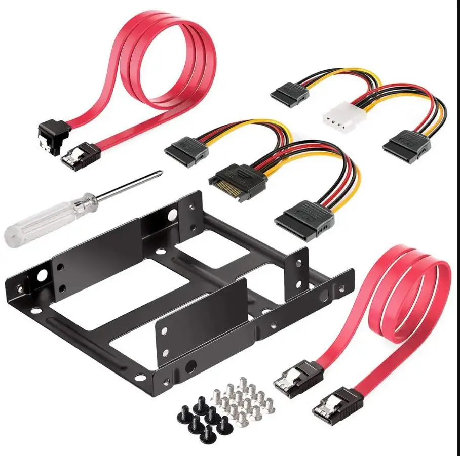 2.5 inch SSD to 3.5 inch Internal Hard Disk Drive Mounting Kit Bracket (SATA Data Cables and Power Cables Included)