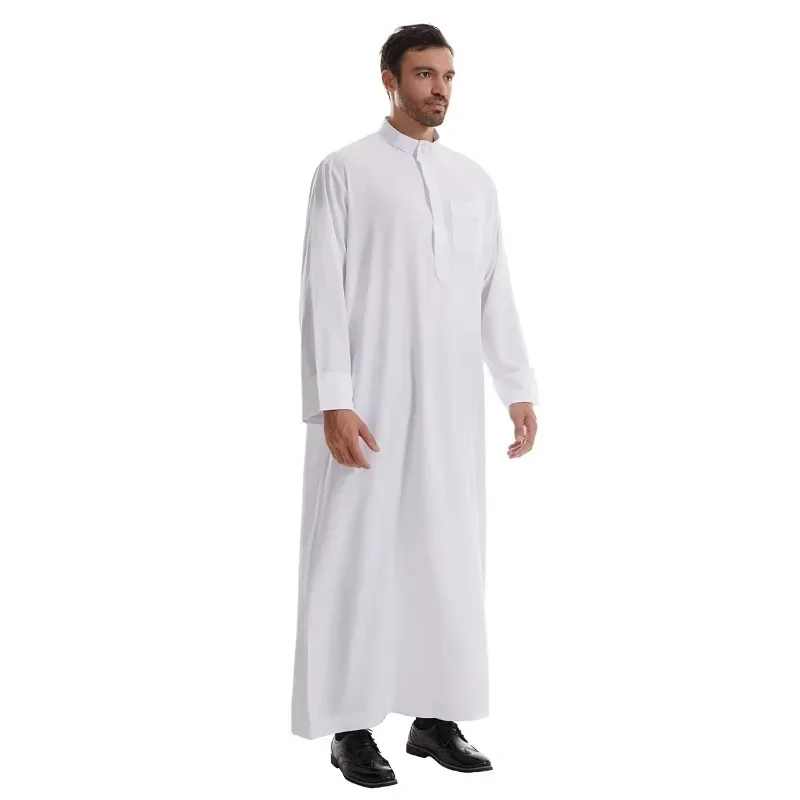 Muslim Men Jubba Thobe Solid Color Long Robe Islamic Arabic Abaya Pocket Dishdasha Saudi Prayer Morocco Eid Ramadan Kaftan