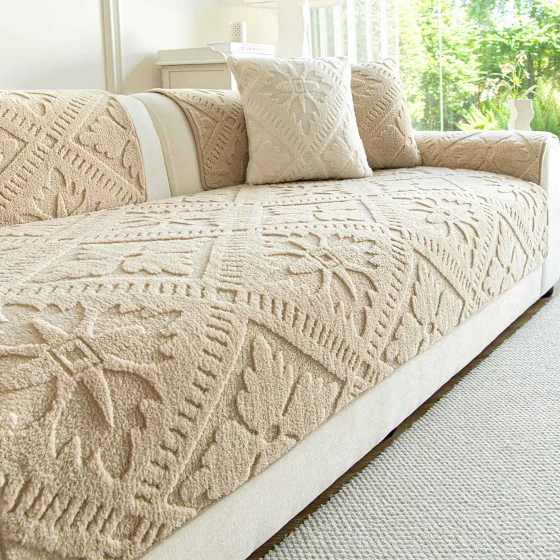 Velvet Sofa Cover Universal Plaid Plush Non-Slip Thickened General Sofa Cover Warm Flannel Sofa Cushion Plush Armrest Back Towel