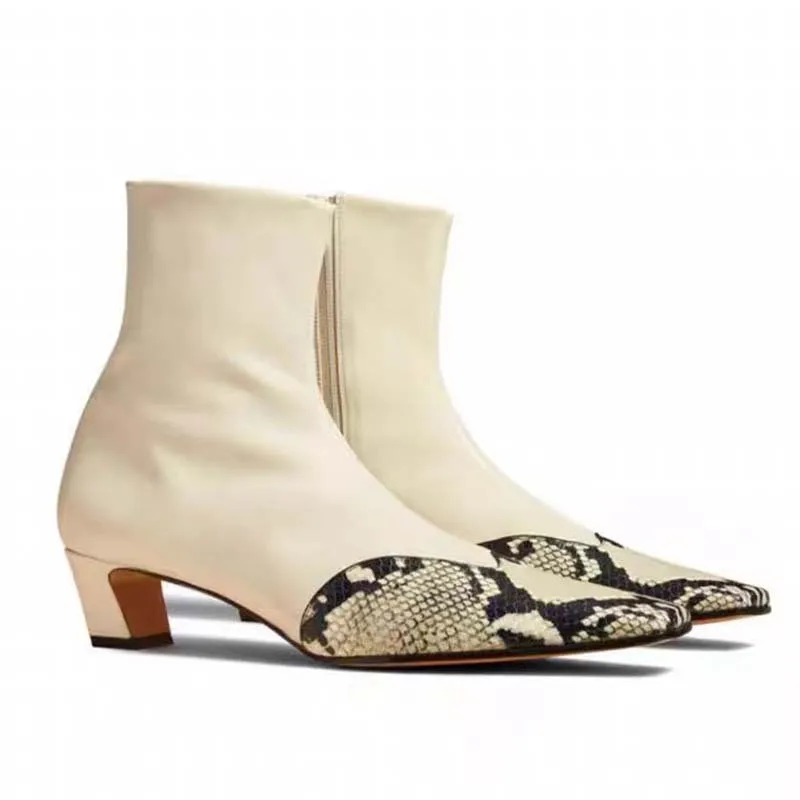 

New Leather Ankle Boots Elegant Women Square Toe Kitten Heel Booties Spring Autumn Ladies Ide Zipper Modern Boots