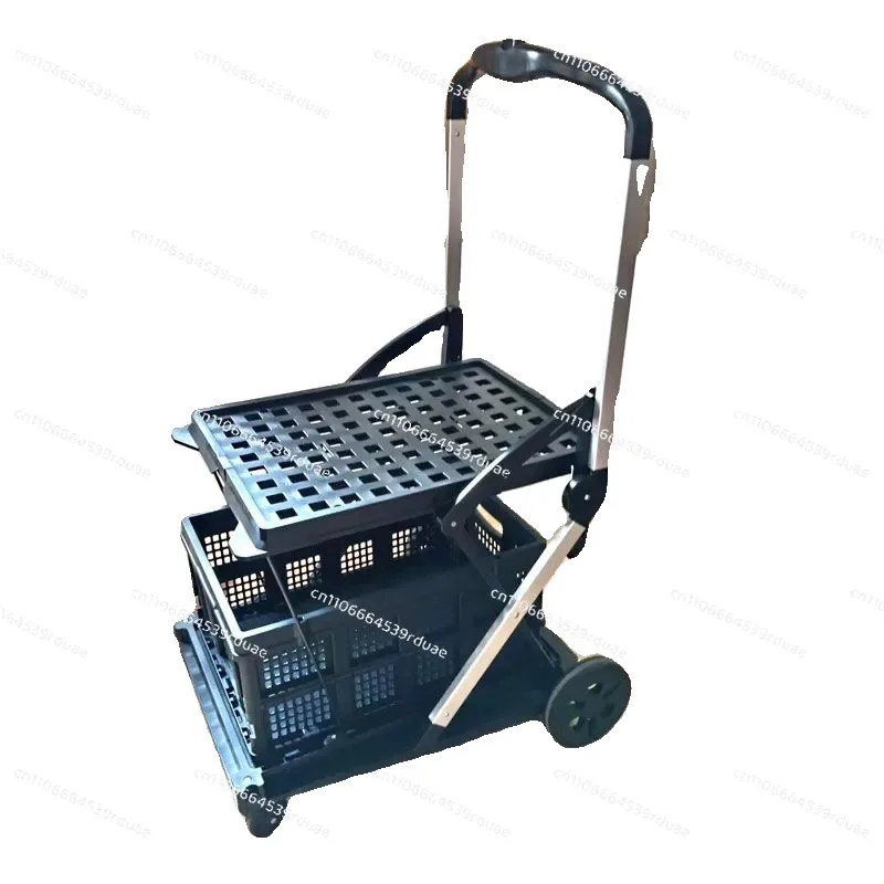 Portable Double-layer Folding Trolley with Storage Box,Outdoor Camping, Shopping for Food on Foot,Multi-functional Pulling Goods