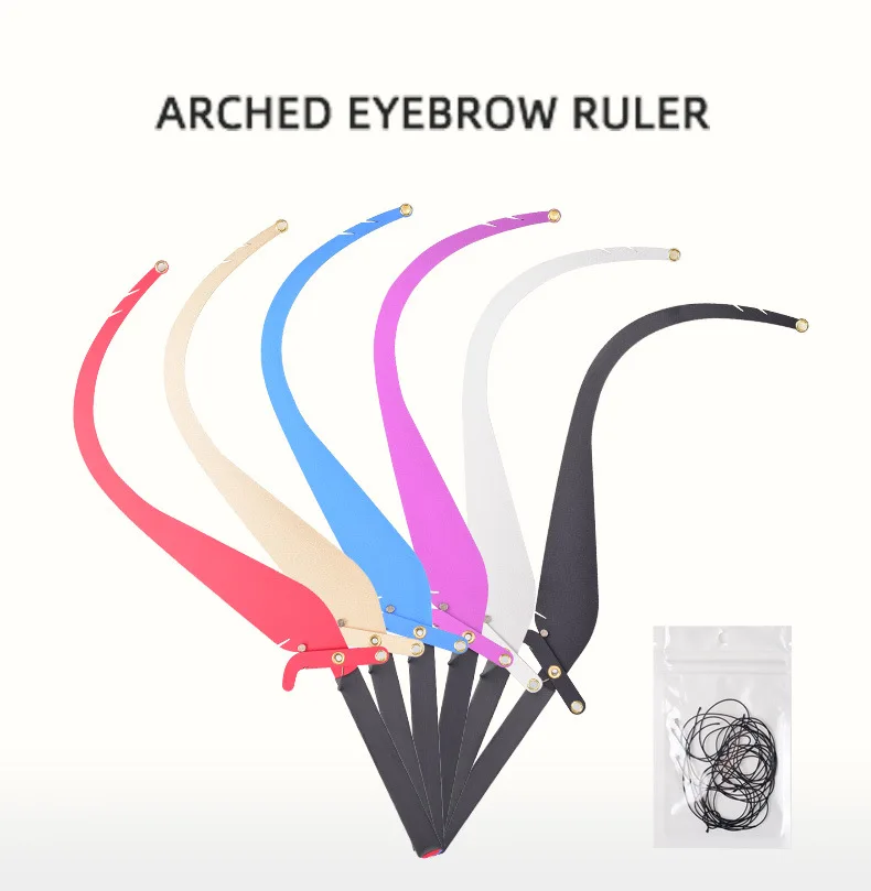 

4 Colors Eyebrow Tattoo Makeup Bow Shaped Line Marker Ruler with 10pcs Thread Lines Eyebrow Tattoos Stencil Measure Microblading