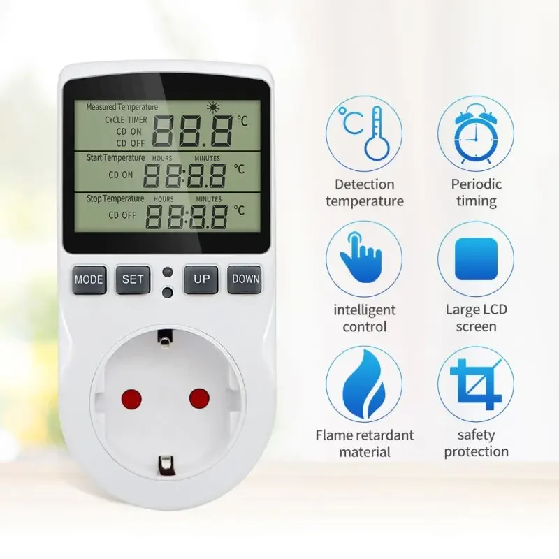 EU/FR Timer Socket Thermostat Digital Temperature Controller Socket Outlet With Timer Switch Sensor Probe Heating Cooling