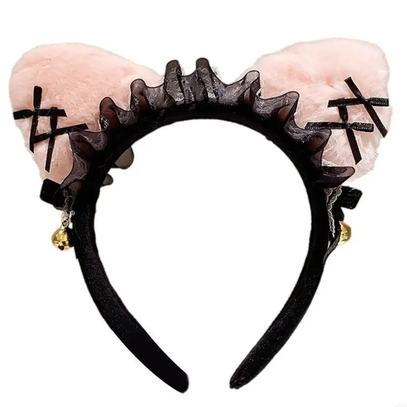 270D Cats Women Headband Cosplay Costume Hairhoop with Bowknot & Bells for Masquerades Party Anime Headwear Roleplay Accessory