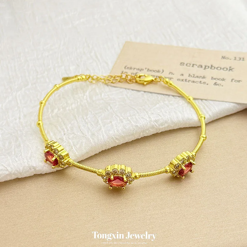 Vintage sand gold lace red zircons bracelet unique senior sense of temperament all tie-in bracelet