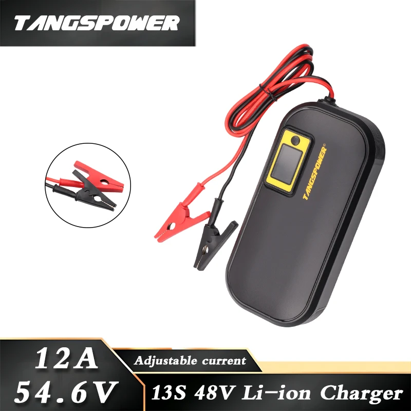 

54.6V 12A Lithium Battery Charger For 13Series 48V Li-ion Battery Pack Fast Charging Crocodile Clip Connector With Cooling Fan