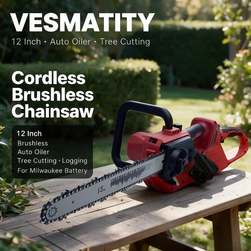 Cordless Brushless Chainsaw 12 Inch Auto Oiler Electric Saw for Tree Cutting Logging Wood Cutting For Milwaukee Battery
