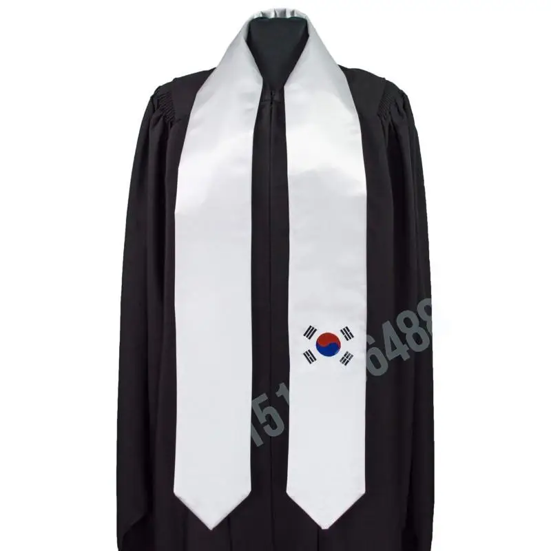 South Korea Flag Scarf Top Print Graduation Sash Stole International Study Abroad Adult Unisex Party Accessory