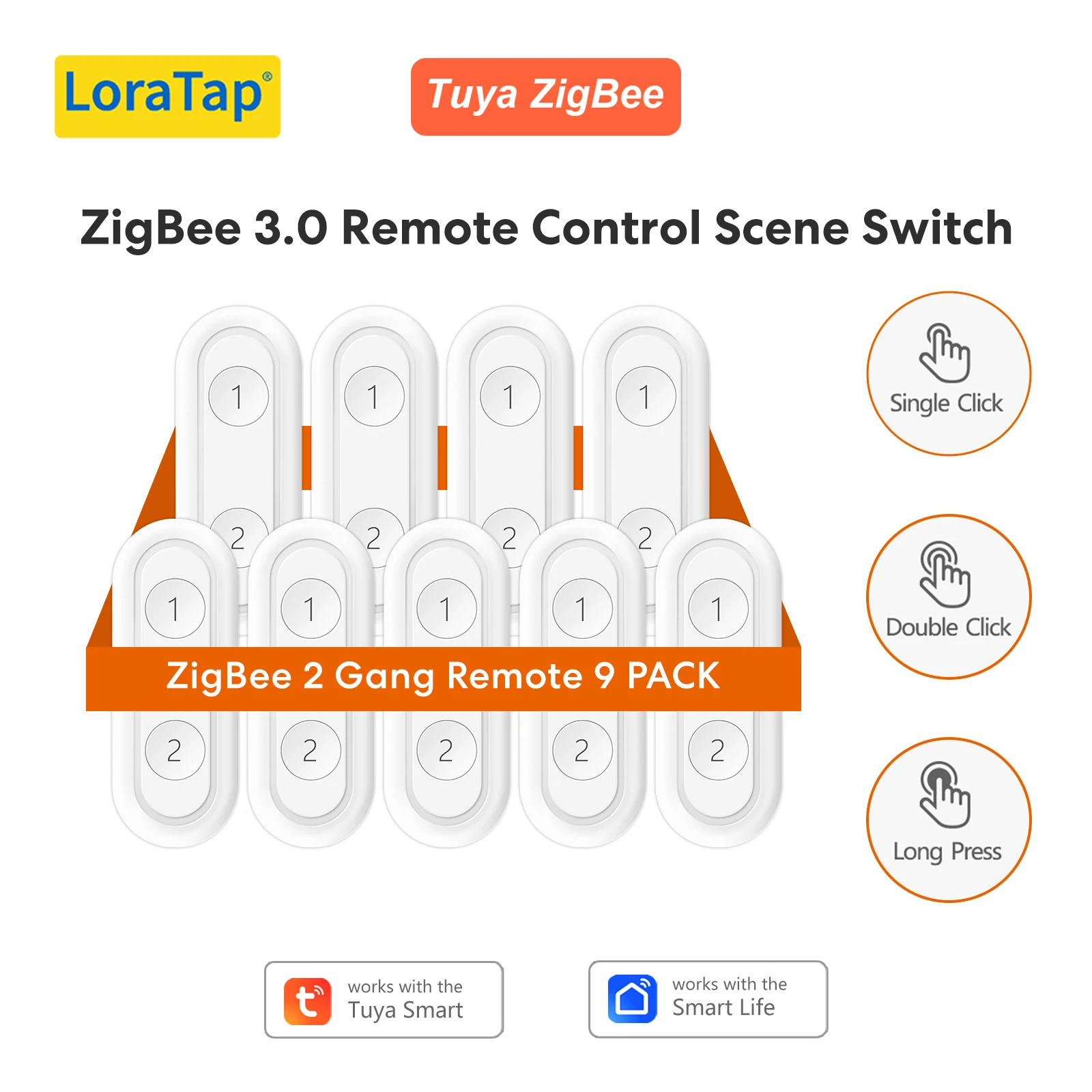 LoraTap Tuya Smart Life ZigBee 3.0 2 Gang Remote Scene Switch Multi-scenario Linked Control ZigBee Mesh