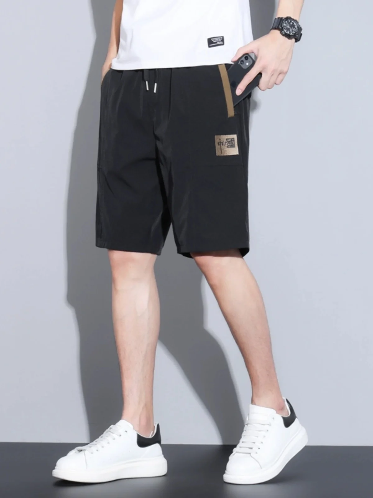 

Larger Size Embroidered orts for Men Qui Dry Casual Sports Five-Quarter Loose Fit Summer Faion Brand Breathable