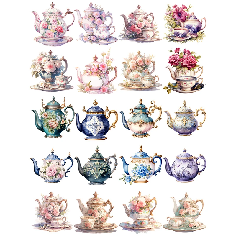 15Pcs/Pack Vintage Tea Cup Sticker DIY Craft Scrapbooking Album Junk Journal Decorative Stickers