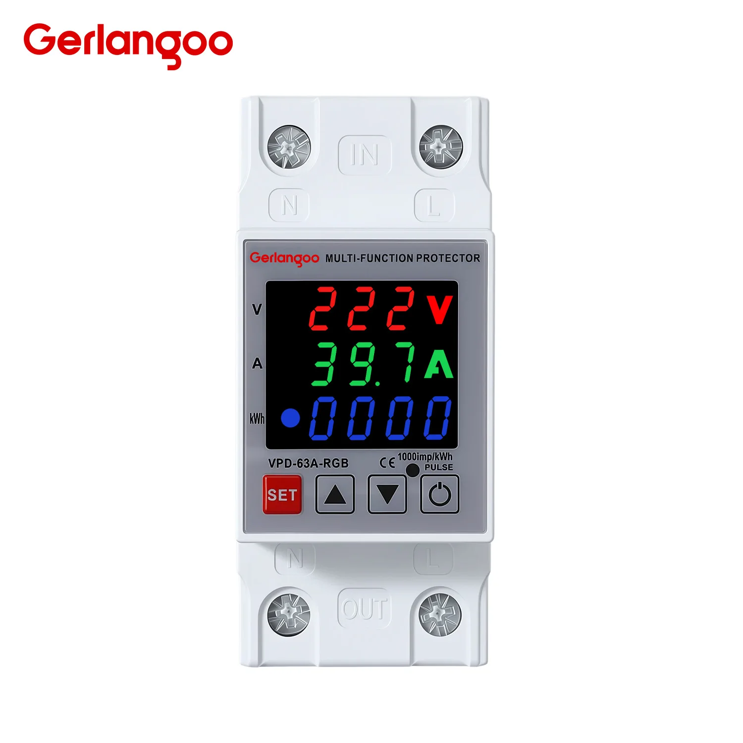 Din Rail Adjust Over Under Current and Voltage Protestive Device Protector Relay 3IN1 63A 230VAC Power Consumption KWh Meter